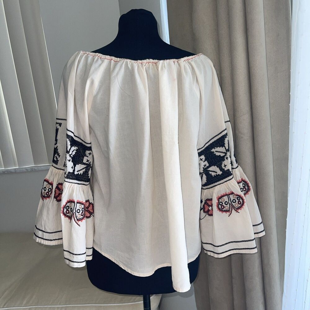 Sophie Max 100% Cotton Embroidered Boho Festival Casual Top Bell Sleeve M - Picture 5 of 9